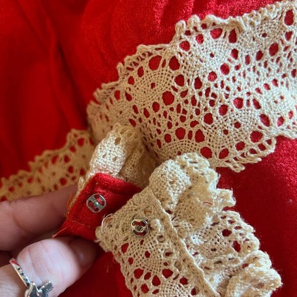 Vintage 60s 70s Gunne Sax Style Red Cream Crochet Peasant Hippie Maxi Dress - Picture 16 of 16